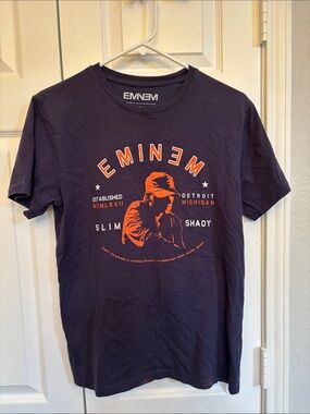 Eminem Slim Shady Graphic Tee - Navy with Orange Print